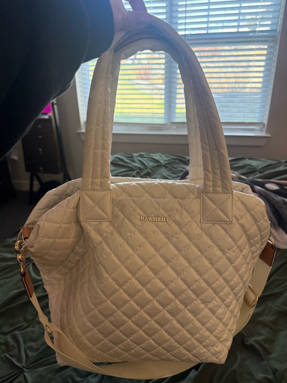 MZ Wallace Quilted Cream Tote with Crossbody Strap